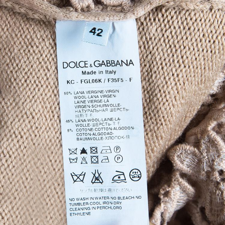 Pre Owned Dolce and Gabbana Beige Lace Detail Cardigan M