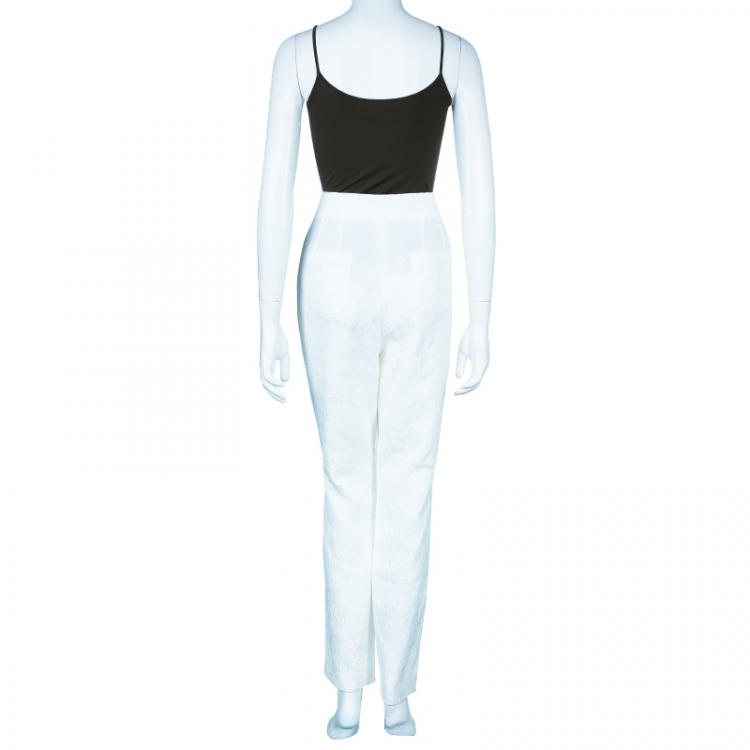 Pre Owned Dolce and Gabbana White Jacquard Print Trousers L