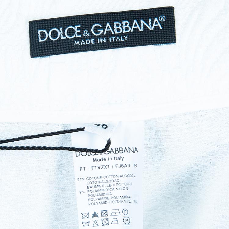 Pre Owned Dolce and Gabbana White Jacquard Print Trousers L