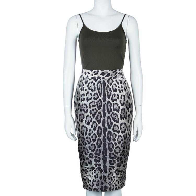 Pre Owned Dolce and Gabanna Leopard Print Silk Skirt L