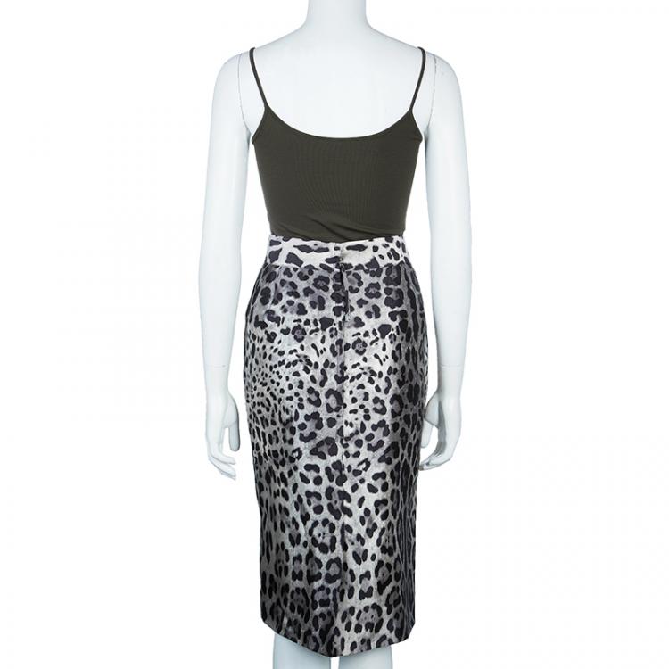 Pre Owned Dolce and Gabanna Leopard Print Silk Skirt L