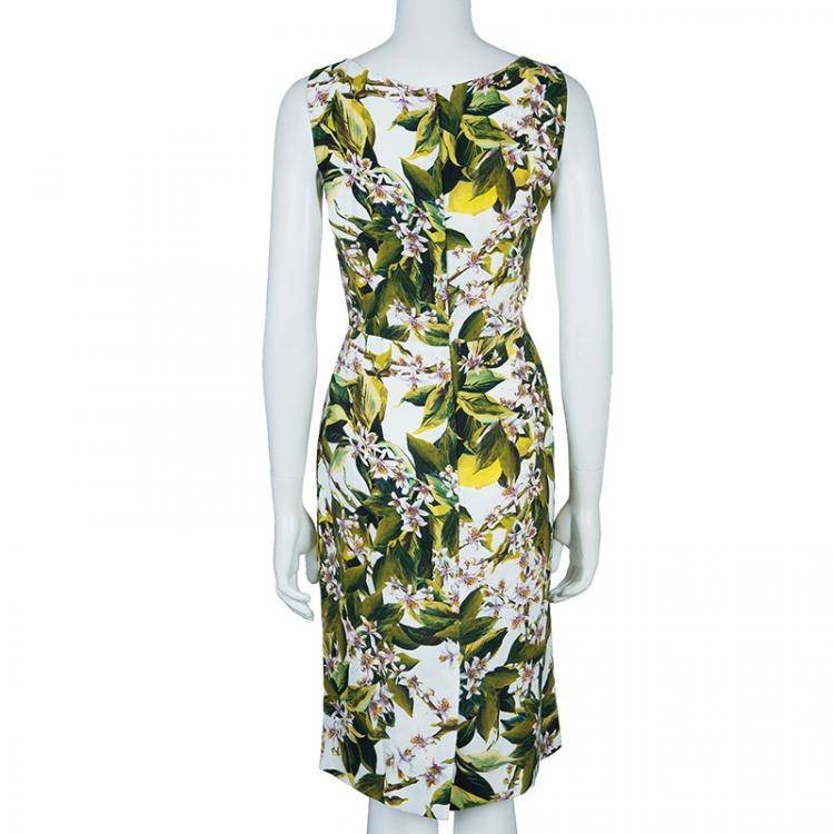 Pre Owned Dolce & Gabbana Green Floral Print Shift Dress M