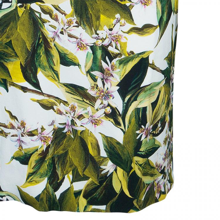 Pre Owned Dolce & Gabbana Green Floral Print Shift Dress M