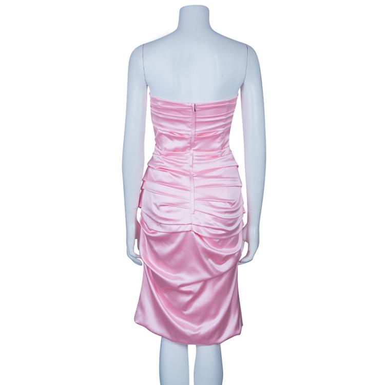 Pre Owned Dolce & Gabbana Pink Strapless Gathered Dress L