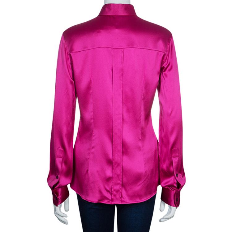 Pre Owned Dolce And Gabbana Fuschia Silk Satin Shirt M