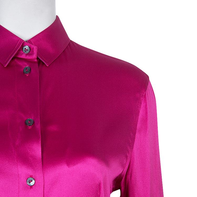 Pre Owned Dolce And Gabbana Fuschia Silk Satin Shirt M