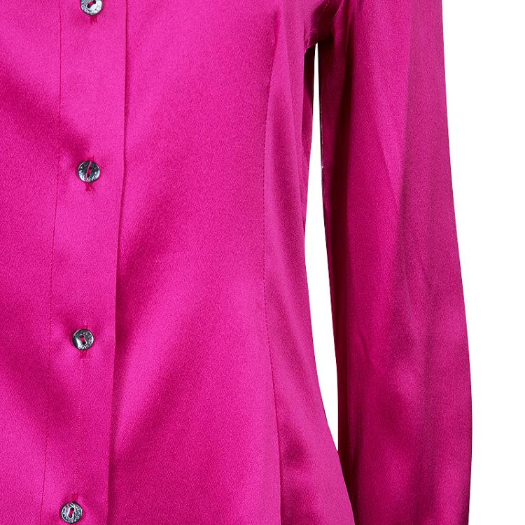 Pre Owned Dolce And Gabbana Fuschia Silk Satin Shirt M