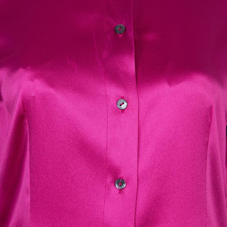Pre Owned Dolce And Gabbana Fuschia Silk Satin Shirt M