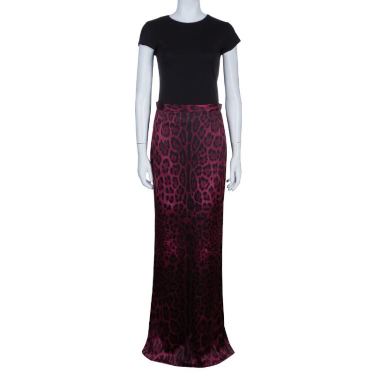Pre Owned Dolce and Gabbana Purple Leopard Print Maxi Skirt M