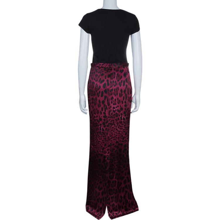 Pre Owned Dolce and Gabbana Purple Leopard Print Maxi Skirt M