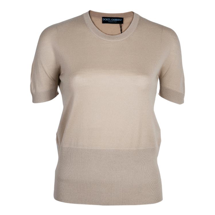 مملوكة مسبقًا Dolce and Gabbana Beige Short Sleeve Knit Top M