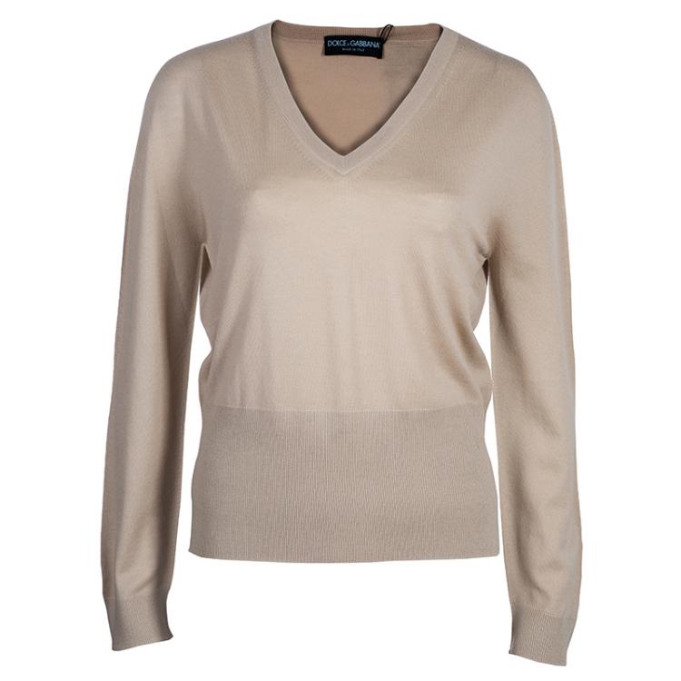 مملوكة مسبقًا Dolce and Gabbana Beige Long Sleeve Knit Top L