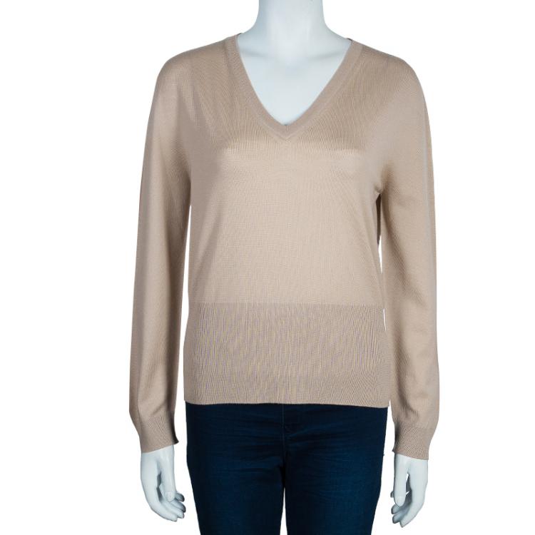 مملوكة مسبقًا Dolce and Gabbana Beige Long Sleeve Knit Top L