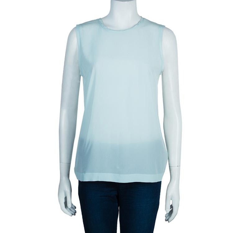 Pre Owned Dolce and Gabbana Pale Blue Sleeveless Silk Top M