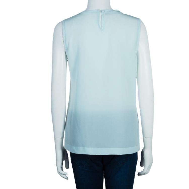 Pre Owned Dolce and Gabbana Pale Blue Sleeveless Silk Top M
