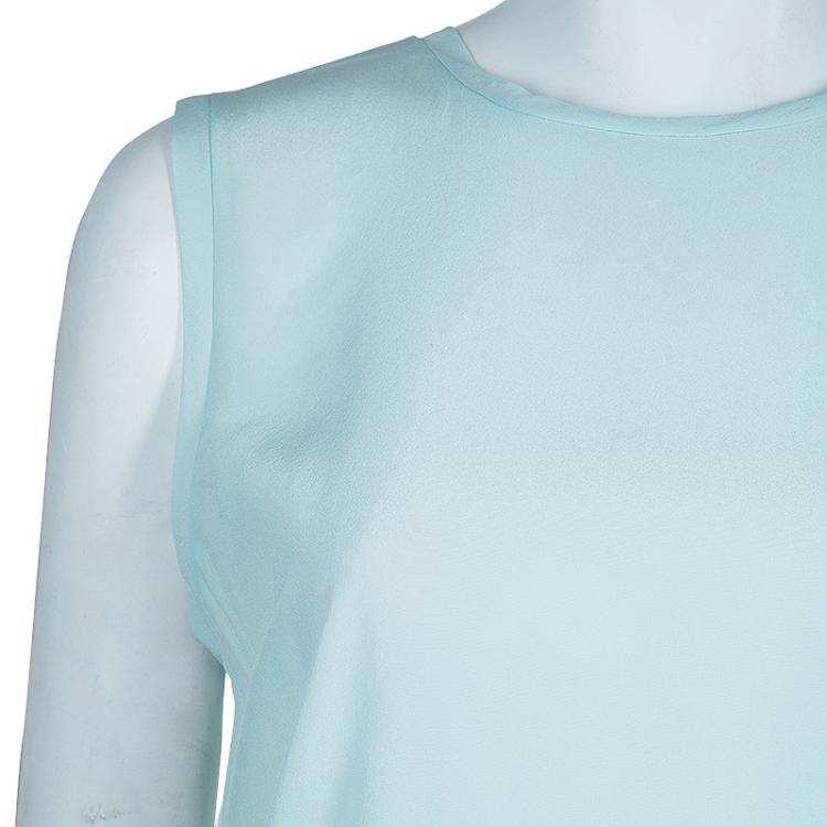 Pre Owned Dolce and Gabbana Pale Blue Sleeveless Silk Top M