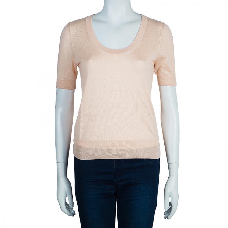 Pre Owned Dolce and Gabbana Beige Short Sleeve Knit Top S