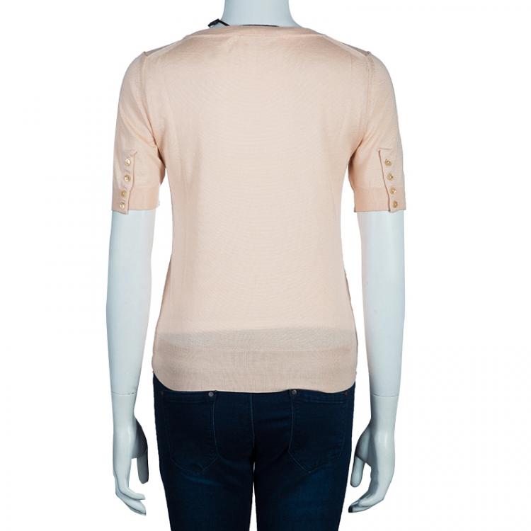 Pre Owned Dolce and Gabbana Beige Short Sleeve Knit Top S