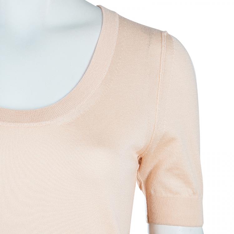 Pre Owned Dolce and Gabbana Beige Short Sleeve Knit Top S