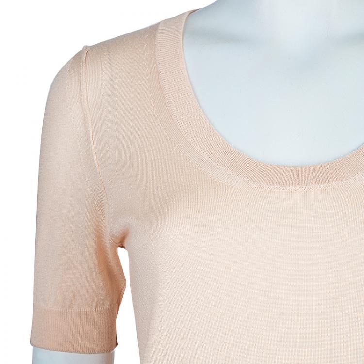 Pre Owned Dolce and Gabbana Beige Short Sleeve Knit Top S