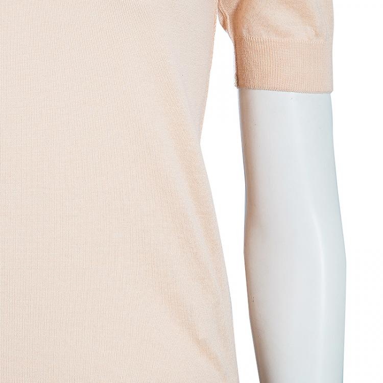 Pre Owned Dolce and Gabbana Beige Short Sleeve Knit Top S