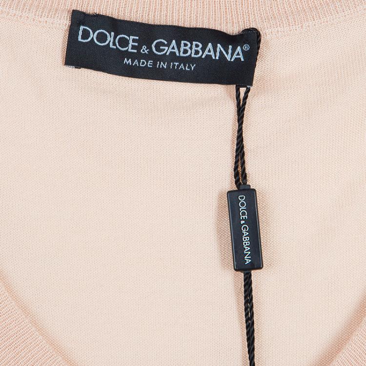 Pre Owned Dolce and Gabbana Beige Short Sleeve Knit Top S