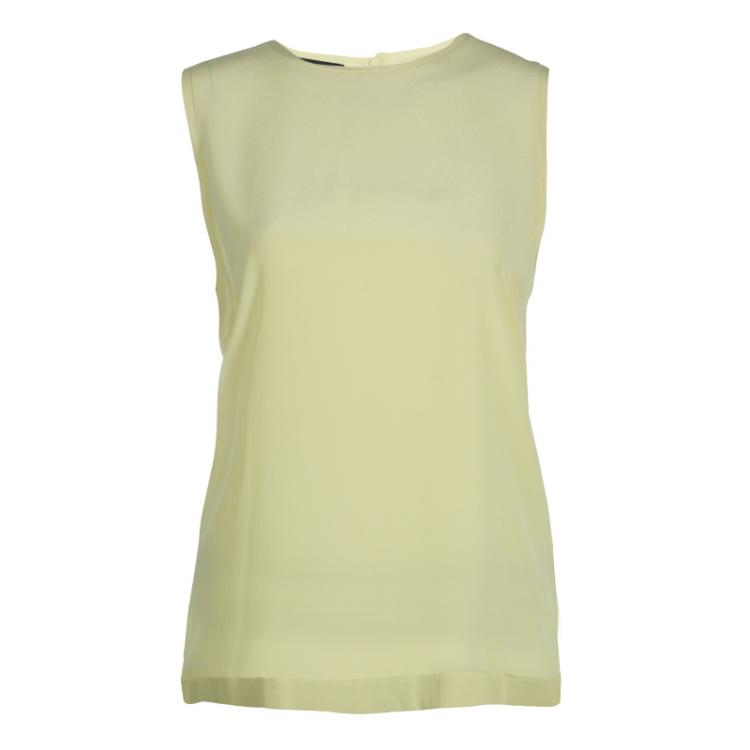 Pre Owned Dolce and Gabbana Yellow Sleeveess Silk Top M