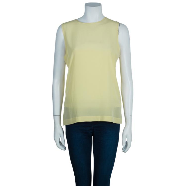 Pre Owned Dolce and Gabbana Yellow Sleeveess Silk Top M