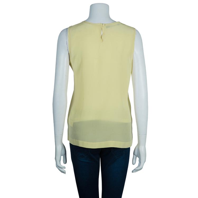 Pre Owned Dolce and Gabbana Yellow Sleeveess Silk Top M