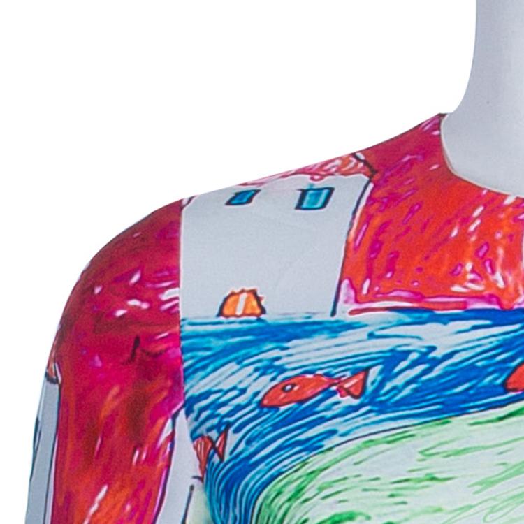 Pre Owned Dolce and Gabbana Hand Drawn Print Dress XS