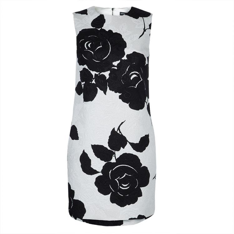Pre Owned Dolce and Gabbana Monochrome Floral Jacquard Sleeveless Dress S