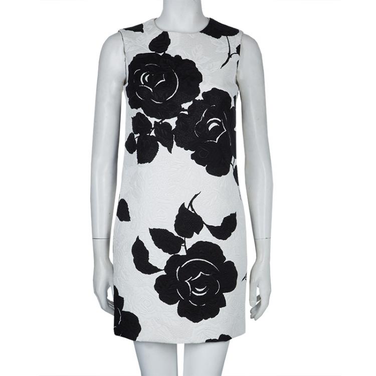 Pre Owned Dolce and Gabbana Monochrome Floral Jacquard Sleeveless Dress S