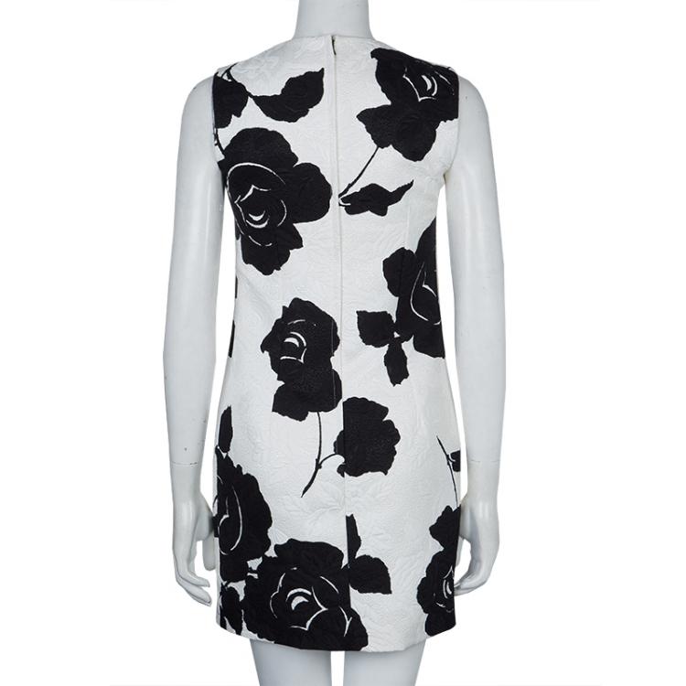 Pre Owned Dolce and Gabbana Monochrome Floral Jacquard Sleeveless Dress S