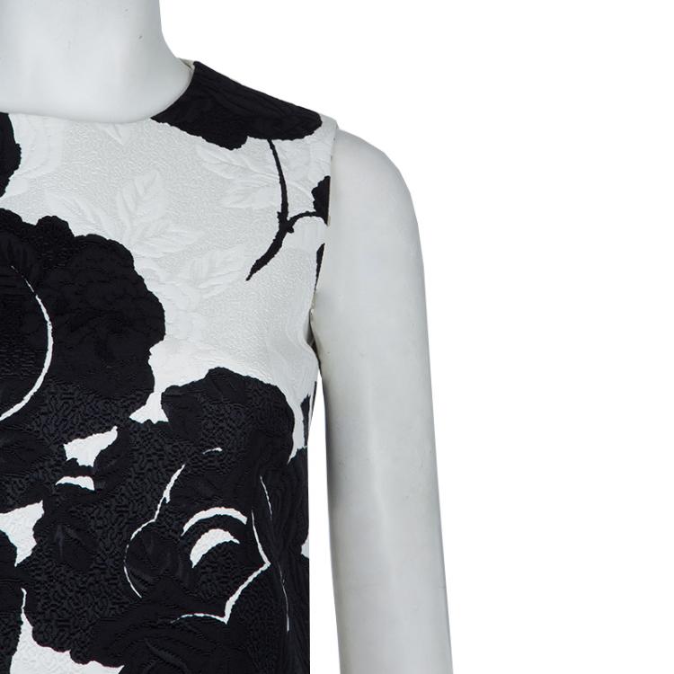 Pre Owned Dolce and Gabbana Monochrome Floral Jacquard Sleeveless Dress S