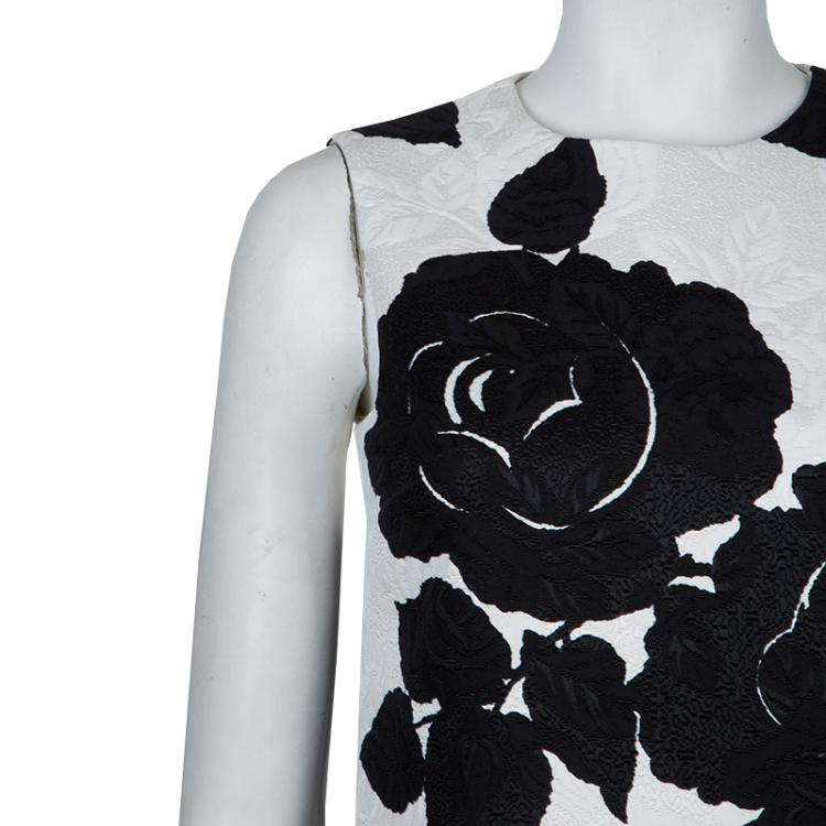 Pre Owned Dolce and Gabbana Monochrome Floral Jacquard Sleeveless Dress S