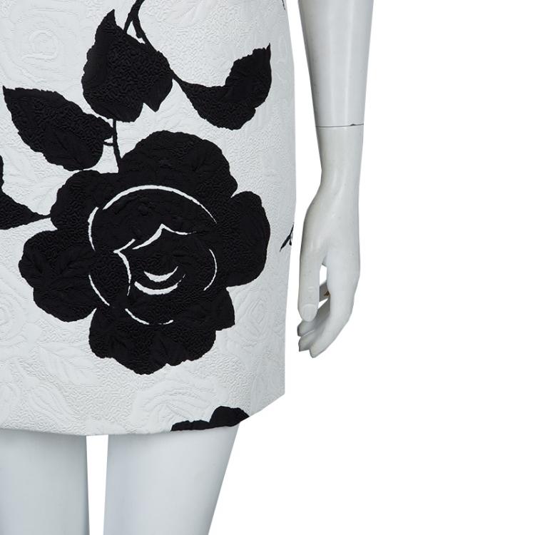 Pre Owned Dolce and Gabbana Monochrome Floral Jacquard Sleeveless Dress S