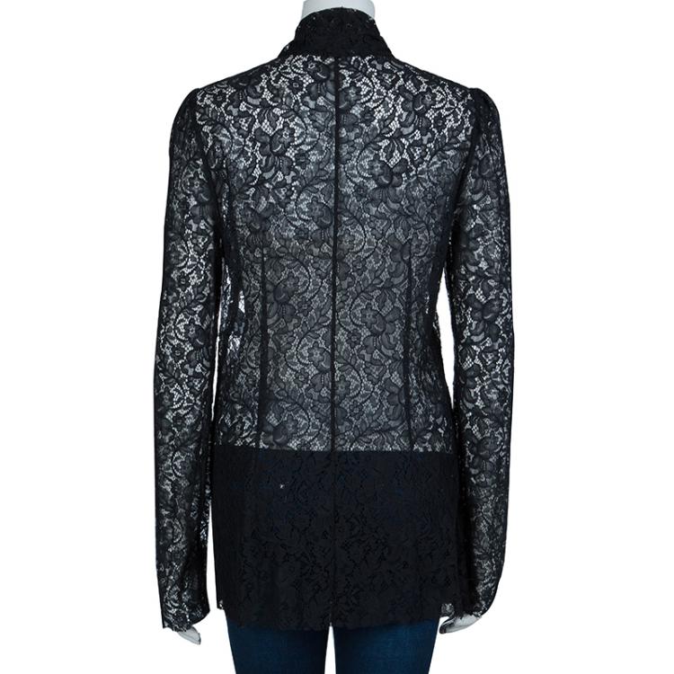 Pre Owned  Dolce & Gabbana Black Lace Neck Tie Detail Top L