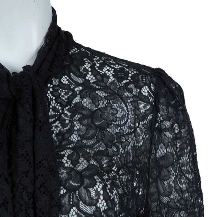 Pre Owned  Dolce & Gabbana Black Lace Neck Tie Detail Top L
