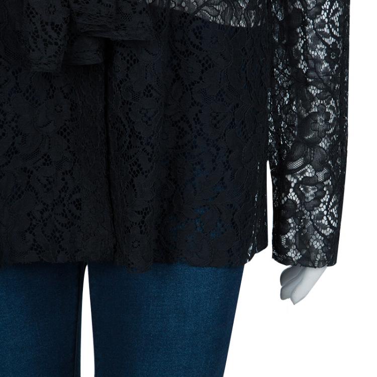 Pre Owned  Dolce & Gabbana Black Lace Neck Tie Detail Top L