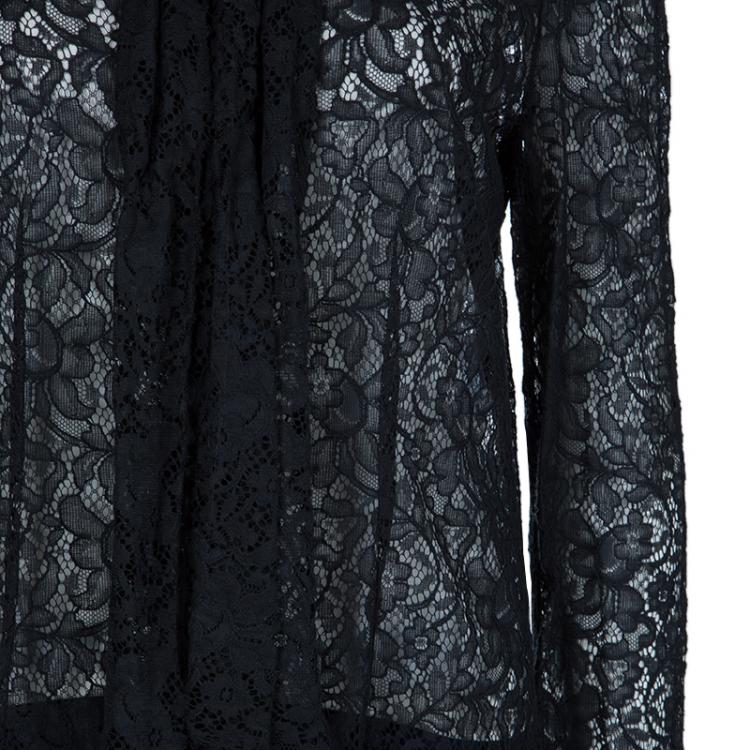 Pre Owned  Dolce & Gabbana Black Lace Neck Tie Detail Top L