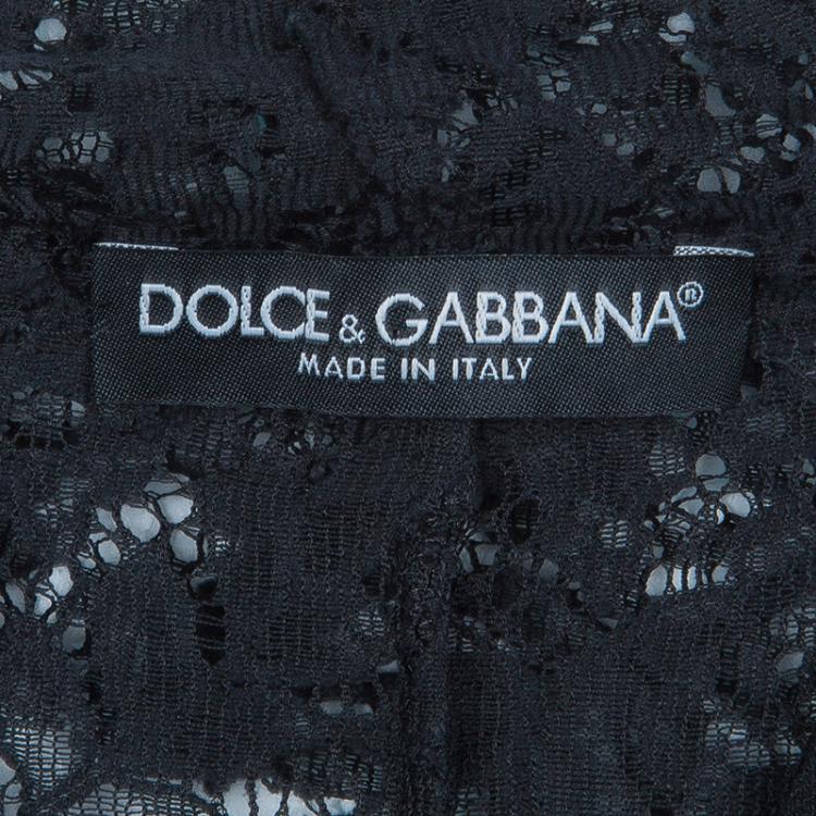 Pre Owned  Dolce & Gabbana Black Lace Neck Tie Detail Top L
