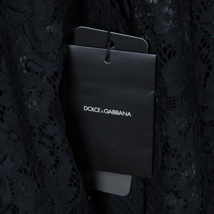 Pre Owned  Dolce & Gabbana Black Lace Neck Tie Detail Top L