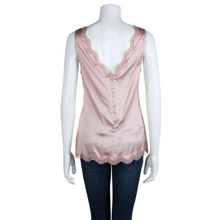 Pre Owned Dolce And Gabbana Pale Pink Silk Scalloped Lace Detail Camisole L