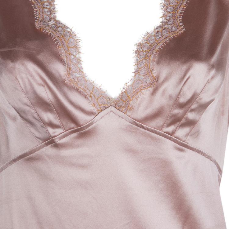 Pre Owned Dolce And Gabbana Pale Pink Silk Scalloped Lace Detail Camisole L