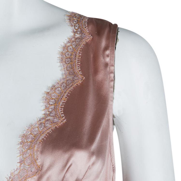 Pre Owned Dolce And Gabbana Pale Pink Silk Scalloped Lace Detail Camisole L