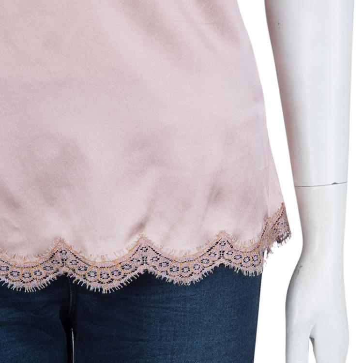 Pre Owned Dolce And Gabbana Pale Pink Silk Scalloped Lace Detail Camisole L