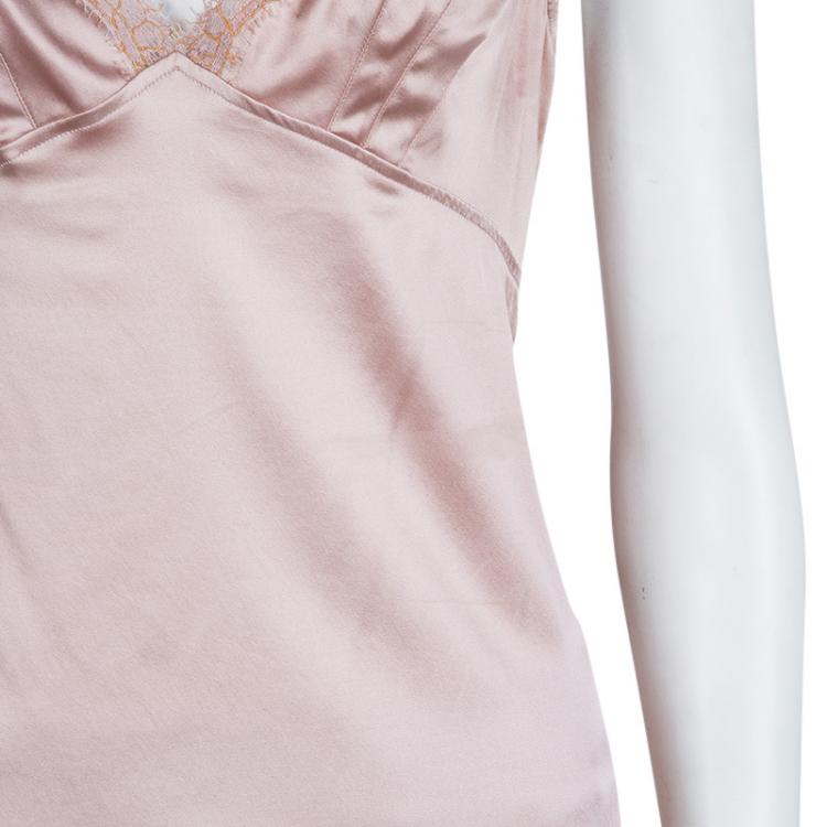 Pre Owned Dolce And Gabbana Pale Pink Silk Scalloped Lace Detail Camisole L