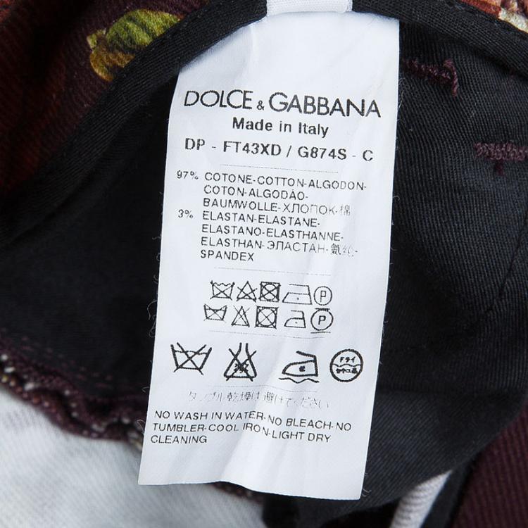 Pre Owned Dolce and Gabbana Burgundy Denim Floral Printed Kate Jeans S
