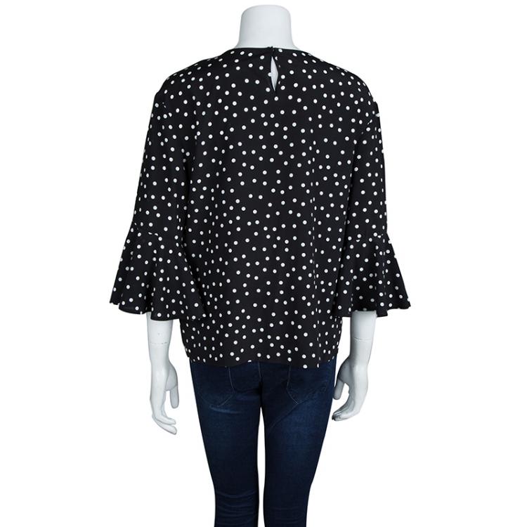Pre Owned Dolce and Gabbana Black Silk Polka Dot Print Blouse M
