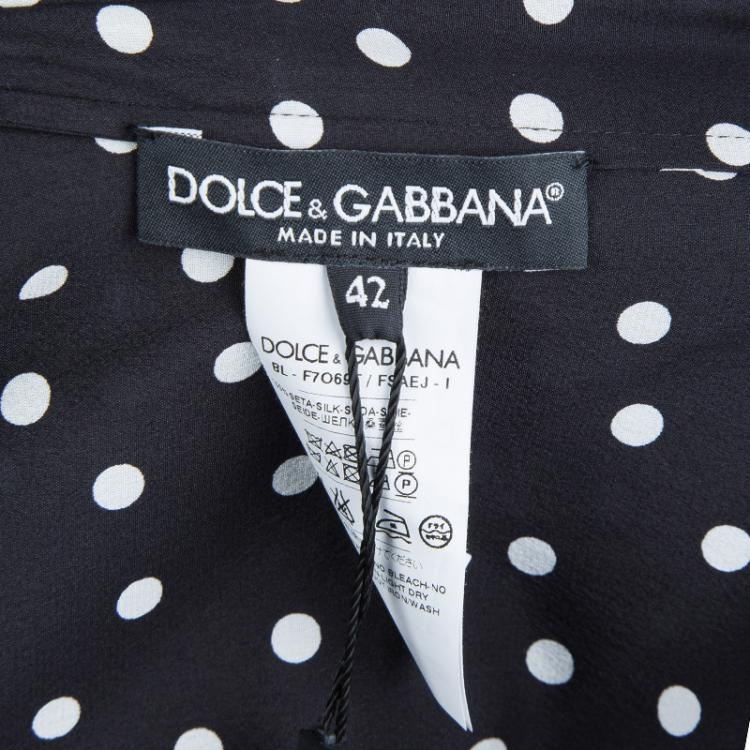 Pre Owned Dolce and Gabbana Black Silk Polka Dot Print Blouse M